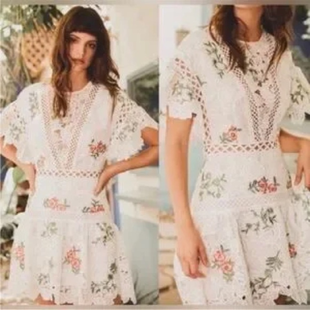 Saylor Robbie Mini Dress White Crochet Lace Floral Cottage-core Plus Size XXL